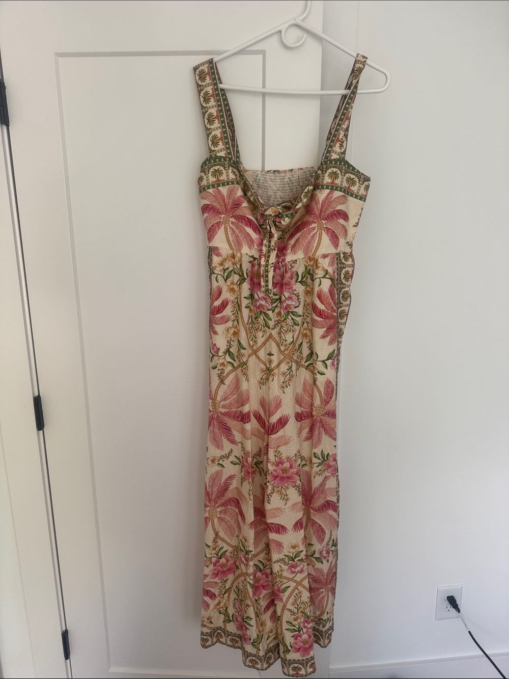 FARM Rio Pink and Green Tropical Tie-Front Wide-Leg Jumpsuit - Picture 5 of 6
